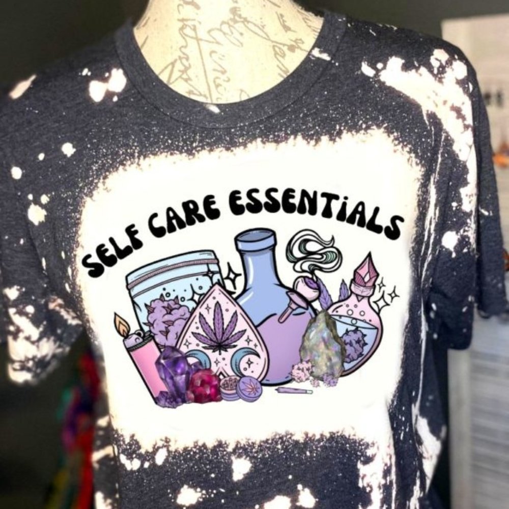 Self care essentials bleached t shirt